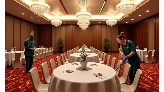 Event space being cleaned after a party